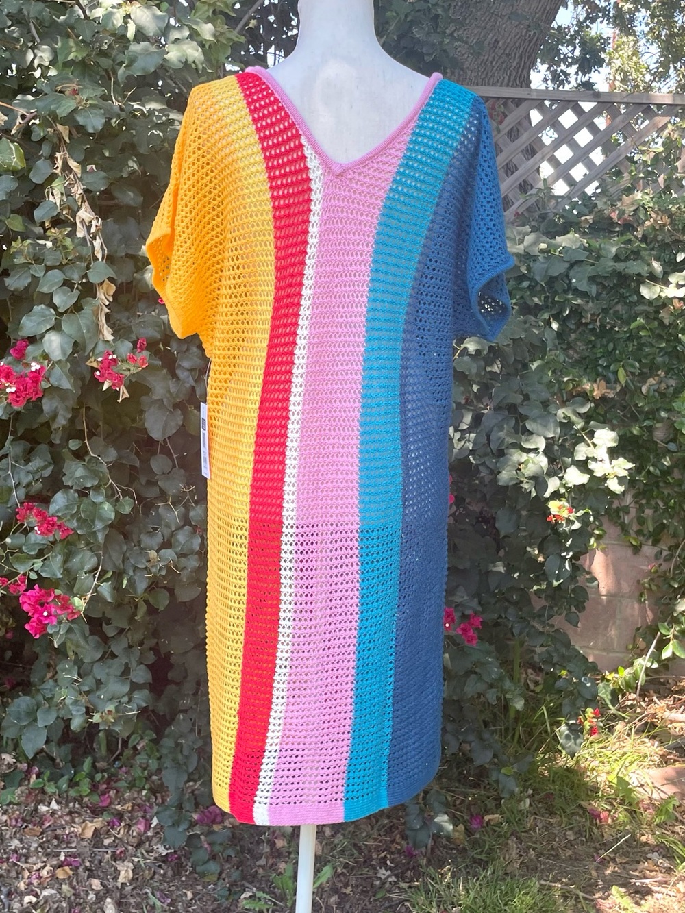 Crochet Swim Cover Up Robe Aubade Rainbow Knit SKYE Size Large - Picture 5 of 11